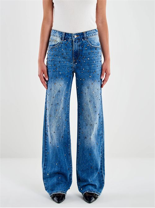 Jeans Aurora con Strass e Borchiette Dorati VICOLO | DF5154/DENIM